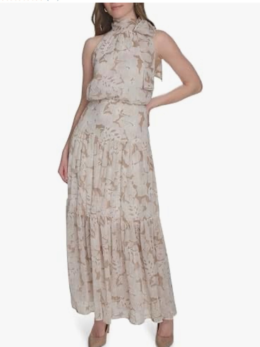 Tommy Hilfiger Beige Floral Halter Maxi Dress